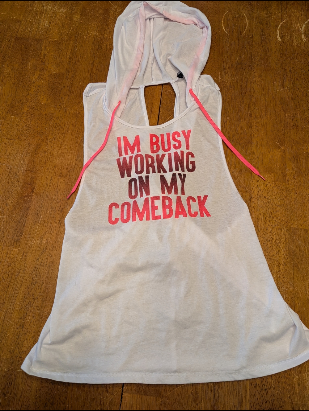 White Hooded Tank with Pink Comeback Slogan